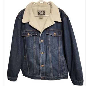 North 40 Gear Coat Sherpa Lined Denim Trucker Jacket Blue Jean Button Up Vintage